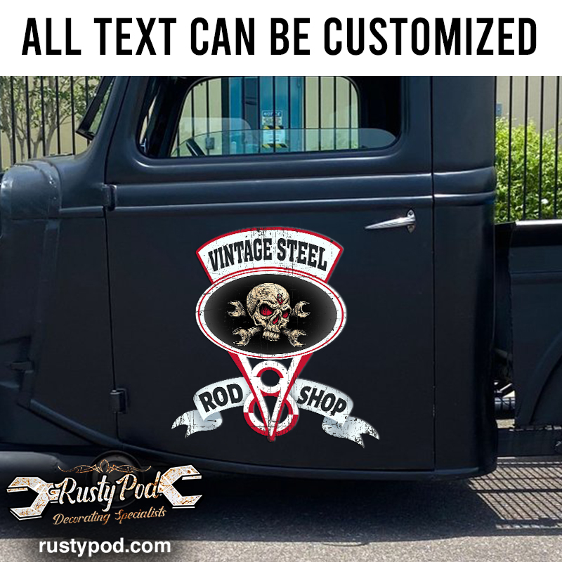 personalized skull and wrench v8 sticker 10986